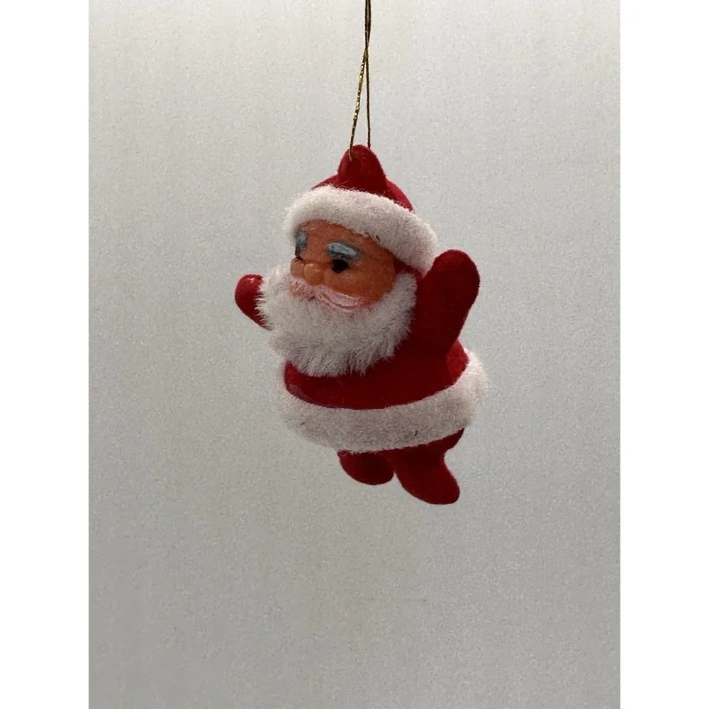 Vintage Flocked Santa Claus Christmas Ornament Plush Red White 2